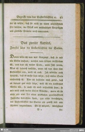 Das zweite Kapitel. Zweifel über die Unsterblichkeit der Seelen