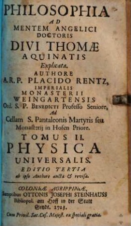 Philosophia ad mentem Angelici Doctoris Divi Thomae Aquinatis explicata, 2. Physica Universalis