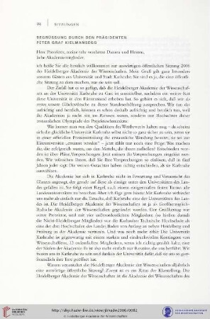 Begrüßung durch den Präsidenten Peter Graf Kielmansegg