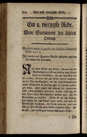 Ein u. vierzigste Rede. Vom Sacrament der letzten Oelung. - Fünf u. vierzigste Rede. Von den guten Werken.