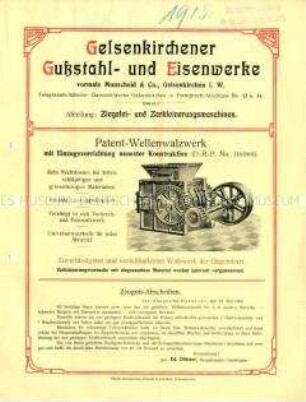 Patent-Walzwellenwerk mit Einzugsvorrichtung neuester Konstruktion