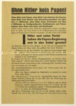 Flugblatt der SPD gegen Adolf Hitler und die NSDAP zur Reichstagswahl am 6. November 1932
