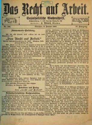 Das Recht auf Arbeit : sozialpolitische Wochenschrift. 1887 = Jg. 4