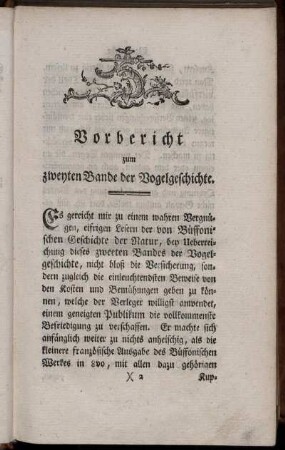 Vorbericht zum zweyten Bande der Vogelgeschichte.