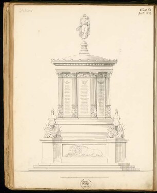 Gefallenendenkmal, Erfurt Monatskonkurrenz Juli 1874: Aufriss Vorderansicht; Maßstabsleiste