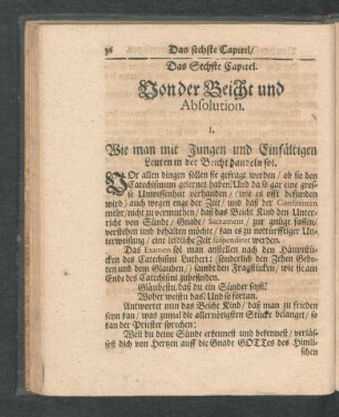 Das Sechste Capitel. Von der Beicht und Absolution.