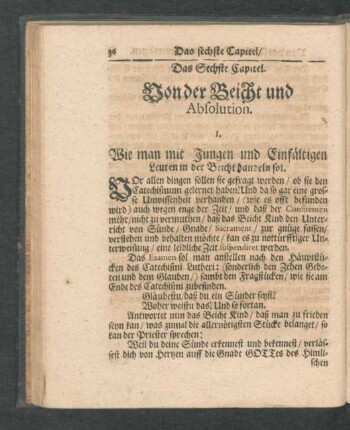Das Sechste Capitel. Von der Beicht und Absolution.