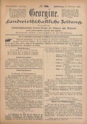 Einundsechzigster Jahrgang. No. 46. Insterburg, 16. November 1893.