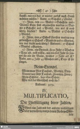 IV. MULTIPLICATIO, Die Vielfältigung derer Zahlen