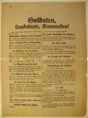 Flugblatt zur Begrüßung der heimkehrenden Soldaten in Bayern