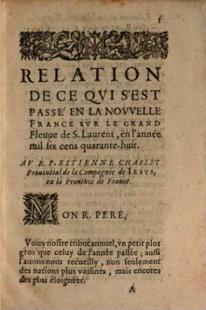 Relation de ce qui s'est passé ... en la nouvelle France, anno 1647 et 1648