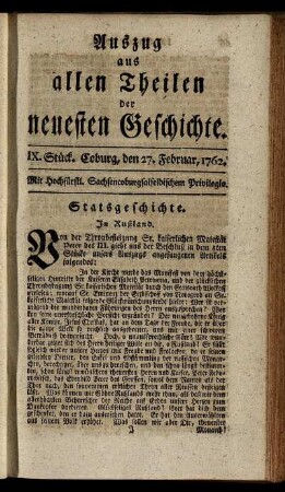 IX. Stück. Coburg, den 27. Februar, 1762.