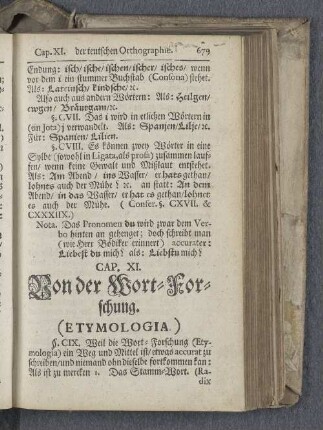 Cap. XI. Von der Wort-Forschung. (Etymologia.)