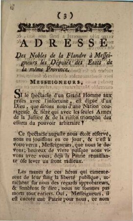 Adresse Des Nobles De La Flandre A Messeigneurs Les Députés Des États De La Même Province