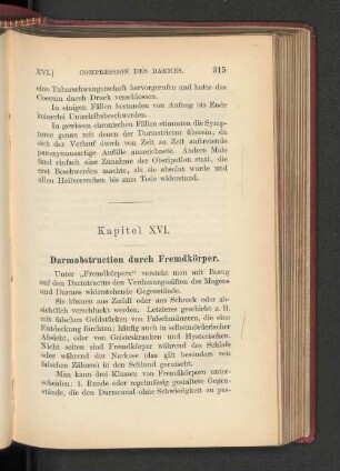Kapitel XVI. Darmobstruction durch Fremdkörper.