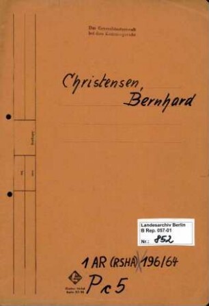 Personenheft Bernhard Christensen (*26.03.1911), SS-Sturmbannführer