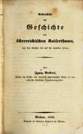 Übersicht der Geschichte des österreichischen Kaiserthums