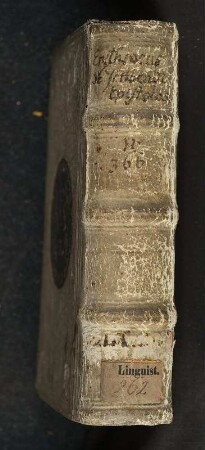 Einband mit Supralibros von Johannes Hess : Einband mit Supralibros von Johannes Hess. Schweinsleder, geweißt, geprägt; ca. 16,5 x 10 cm (Buchdeckelgröße). Einbandrücken. Aus: Valentini Erythraei De ratione legendi, explicandi & seribendi epistolas / libri tres/ De ratione legendi, explicandi & seribendi epistolas. Argentorati : Excudebat Nicolaus Wyriot Impensis Bernhardi Iobini. 1573. ehem. Dresden: SLUB 7.A.3084