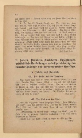 II. Fabeln, Parabeln, Anekdoten, Erzählungen, geschichtliche Darstellungen und Charakterzüge berühmter Männer und hervorragender Herrscher
