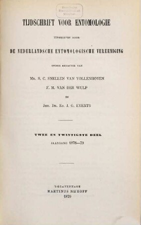 Tijdschrift voor entomologie. 22. 1878/79 (1879)