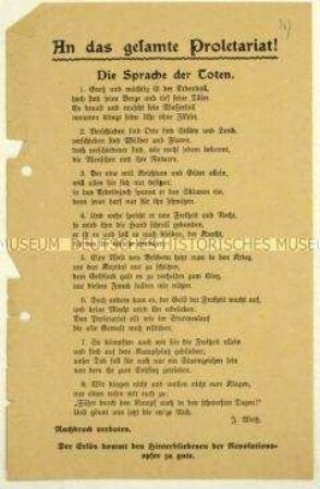 Flugblatt mit einem Gedicht zum 1. Weltkrieg und zur Novemberrevolution