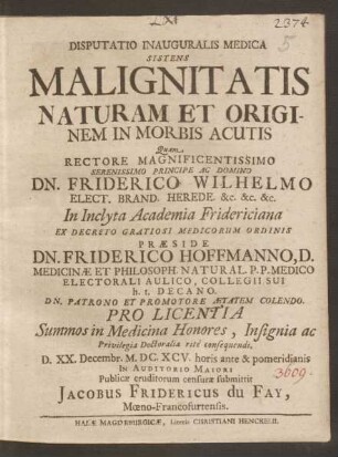 Disputatio Inauguralis Medica Sistens Malignitatis Naturam Et Originem In Morbis Acutis