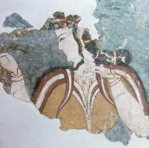 Athen. Archäologisches Nationalmuseum. Dame im Opfergestus. Fresko aus Mykene, Fund 1970