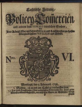 Nro. VI, Montags, den 3. Februarii 1738