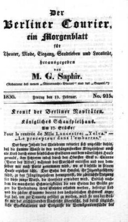 No. 915, Freitag den 19. Februar 1830