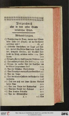 Verzeichniß aller in dem ersten Bande befindlichen Stuecke