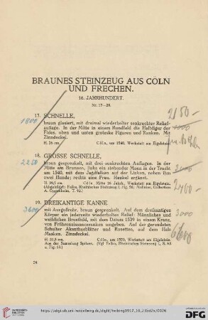 Braunes Steinzeug aus Cöln und Frechen (Nr. 17-28)