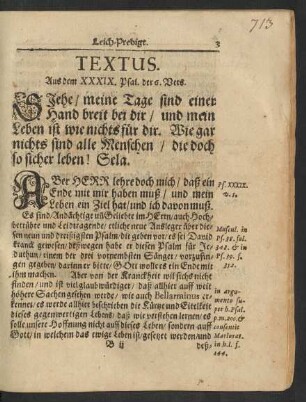 Textus. Aus dem XXXIX. Psal. der 6. Vers.