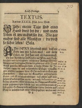 Textus. Aus dem XXXIX. Psal. der 6. Vers.