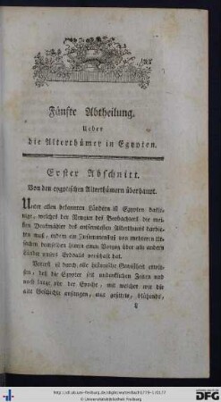 Fünfte Abtheilung. Über die Alterthümer in Egypten.