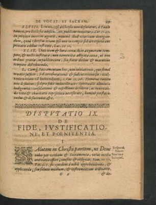 Disputatio IX. De Fide, Iustificatione, Et Poenitentia.