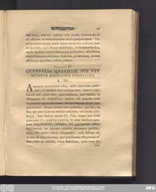 Sectio IV. Generalia Quaedam, Sub Usu Aquarum Mineralium Observanda.
