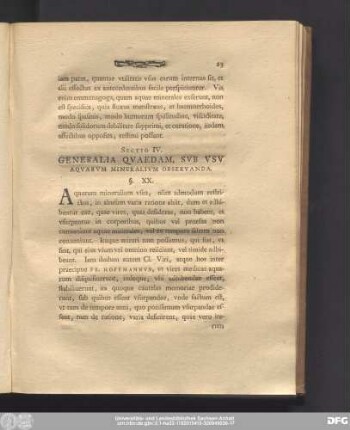 Sectio IV. Generalia Quaedam, Sub Usu Aquarum Mineralium Observanda.
