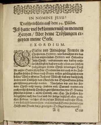 Trostsprüchlein auß dem 94. Psalm. Exordium