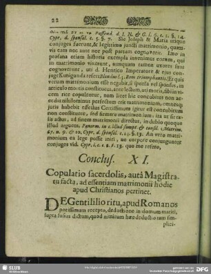 Conclus. XI. Copulatio sacerdolis, auta Magistratu facta, ad essentiam matrimonii hodie apud Christianos pertinet
