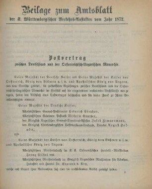 Postvertrag zwischen Deutschland und der Oesterreichisch-Ungarischen Monarchie.