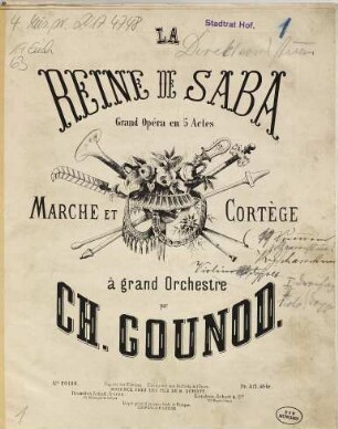 La reine de Saba : grande opéra en 5 actes : marche et cortège : à grand orchestre