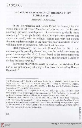 9: Saqqara : a case of reassembly of the dead body burial 14 (PIT I)