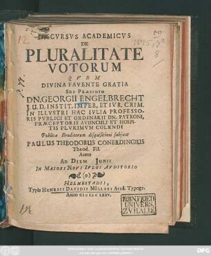 Discursus Academicus De Pluralitate Votorum