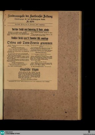 Karlsruher Zeitung, Sonderausgabe No. 978, Amtlicher Bericht vom 23. November und 24. November 1916