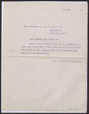 Schreiben an Professor Max Schmid, Achen (Brief)
