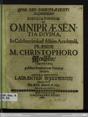 Disputationem de omnipraesentia divina