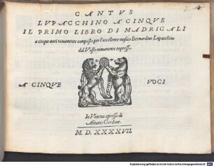 LVPACCHINO A CINQVE IL PRIMO LIBRO DI MADRIGALI a cinque uoci