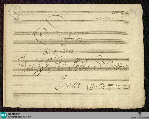 Symphonies - Mus. Hs. 811 : vl (2), vla, b; E|b; JenS 27