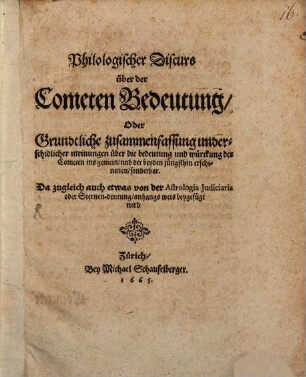 Philologischer Discurs über der Cometen Bedeutung