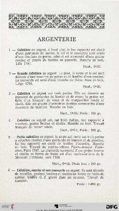 Argenterie (Nr. 1-143)